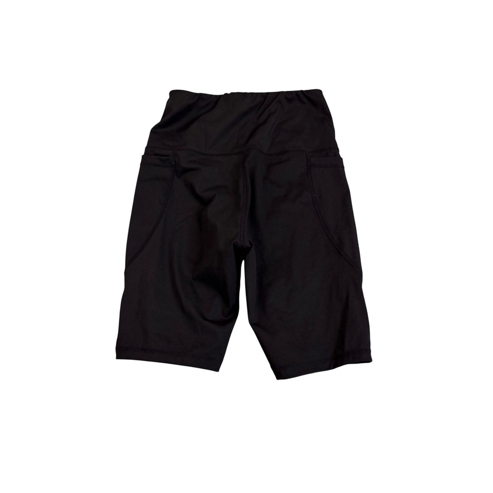 Womens High Waisted Biker Shorts Black Athletic Yoga Side Pocket Size S 745